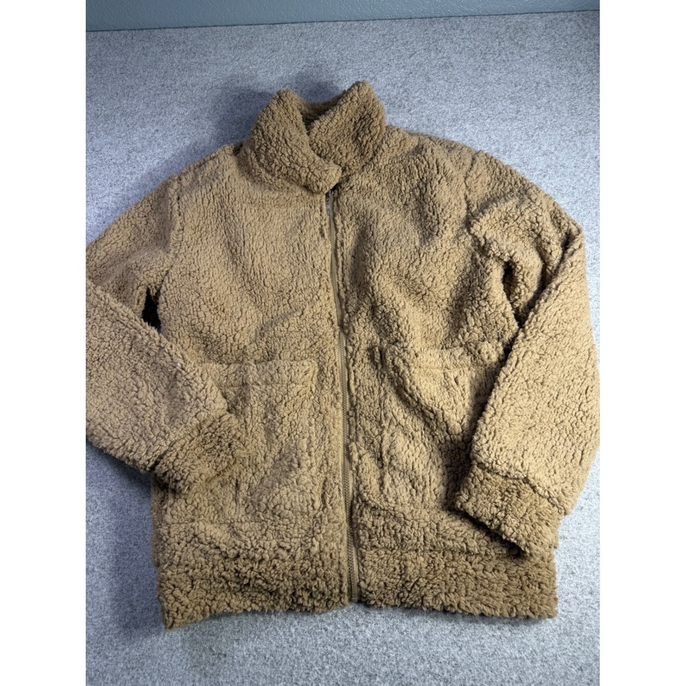 American Stitch Teddy Fleece Jacket Tan Camel Full Zip Sherpa Large